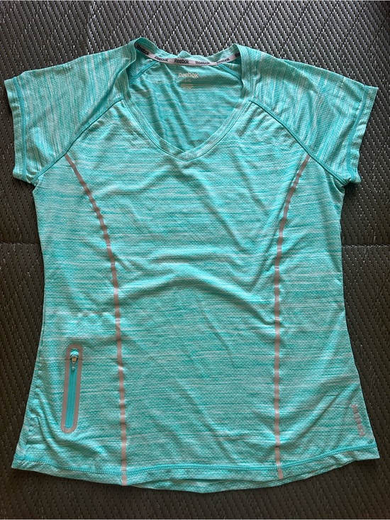 Reebok Tops - REEBOK Women's T Shirt Reflective Aqua Marled V Neck Side Zip Pocket Large